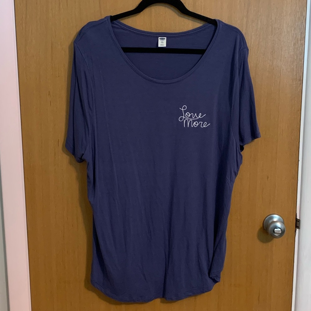 Old Navy Love More Purplish Blue T-Shirt Embroidered